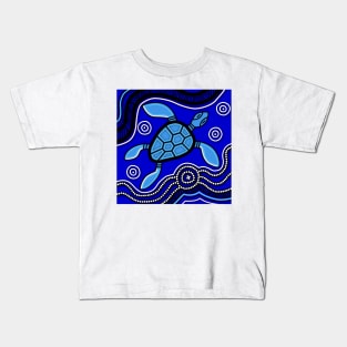 Aboriginal Art - Turtle Blue 2 Kids T-Shirt